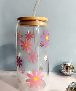 Cute Daisy Iced Coffee Glass Cup