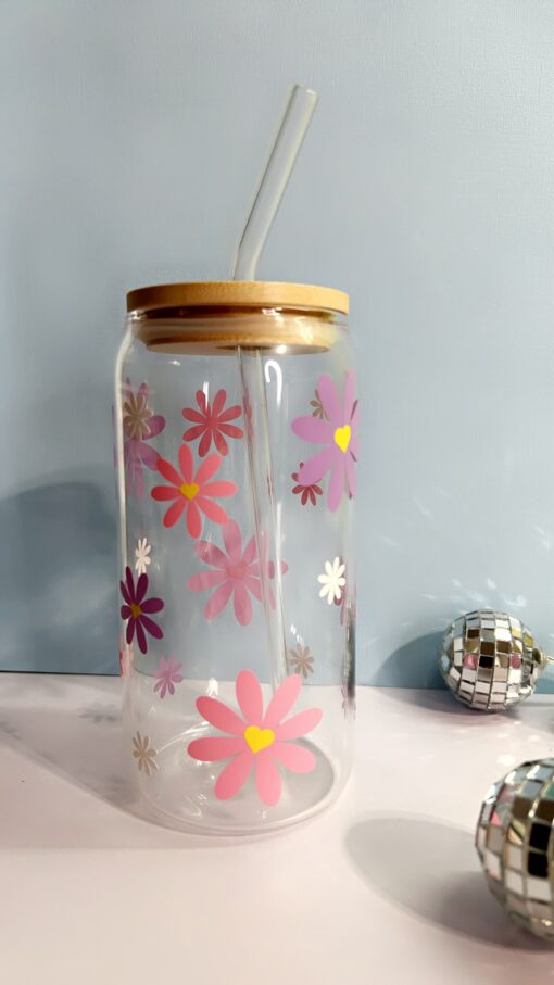 Cute Daisy Iced Coffee Glass Cup