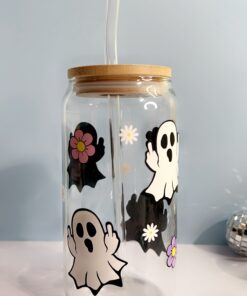 Ghost Middle Finger Iced Coffee Glass Cup