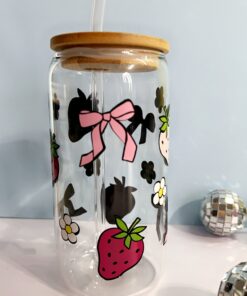 Strawberry Coquette Iced Coffee Glass Cup