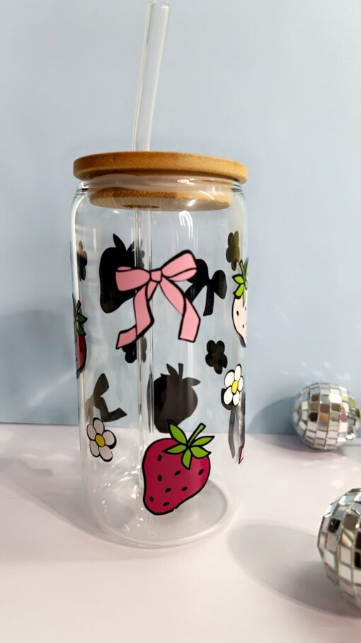 Strawberry Coquette Iced Coffee Glass Cup